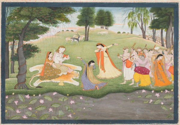 The Gods Sing And Dance For Shiva And Parvati - C. 1780-1790- Vintage Indian Miniature Art Painting - Framed Prints