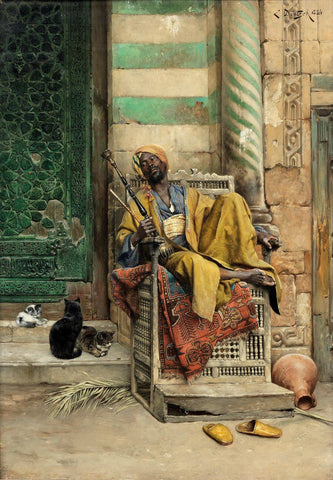 The Goza Smoker - Ludwig Deutsch - Orientalism Art Painting - Framed Prints
