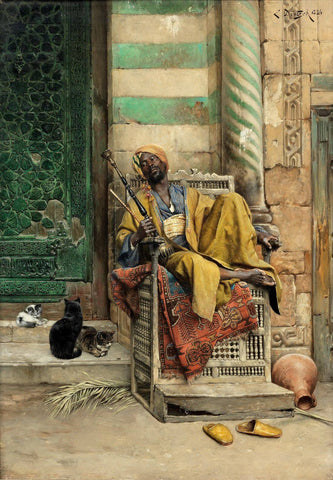 The Goza Smoker - Ludwig Deutsch - Orientalism Art Painting - Large Art Prints by Ludwig Deutsch