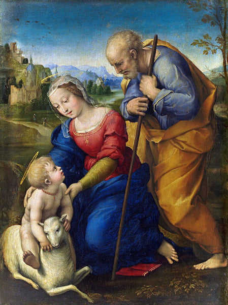 The Holy Family With A Lamb - Christian Art Painting - Posters