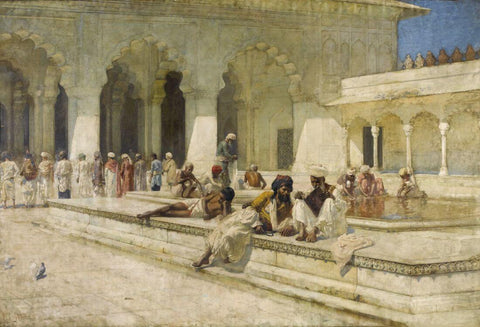 The Hour of Prayer At Moti Masjid (Pearl Mosque) Agra - Edwin Lord Weeks - Orientalist Art Painting - Posters