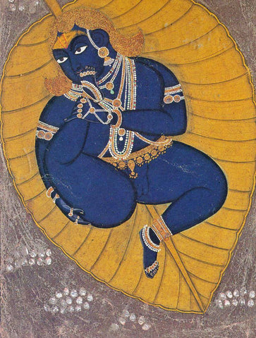 The Infant Krishna Floating On The Cosmic Ocean - Nathdwara Rajasthan c1840 - Vintage Indian Art Painting - Posters by Tallenge