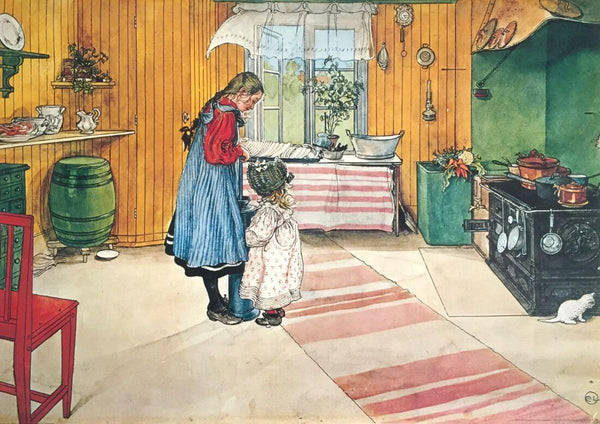 The Kitchen - Carl Larsson - Water Colour Impressionist Art Painting - Art Prints