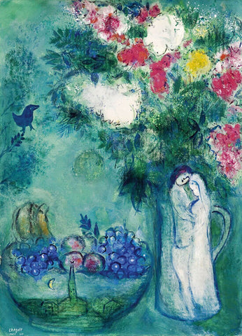 The Lovers - Couple With White Bouquet (Les Amoureux) - Marc Chagall Painting - Canvas Prints