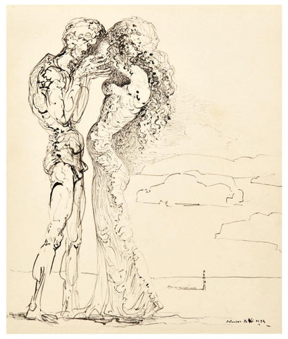 The Lovers (Les Amants) - Salvador Dalí Ink Sketch by Salvador Dali