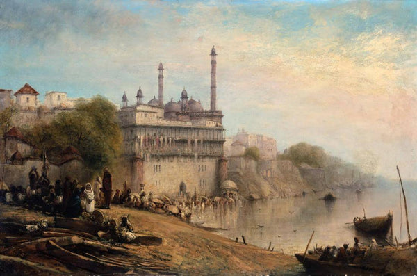 The Mosque of Aurangzeb, Benaras - Richard Robert Drabble - Vintage Orientalist Paintings of India - Life Size Posters