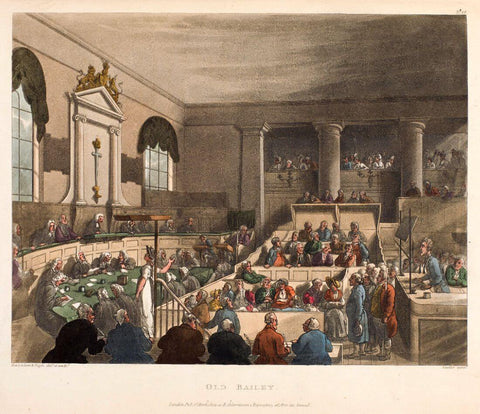 The Old Bailey, London - Thomas Rowlandson - Business Art Illustration Aquatint Engraving Painting - Large Art Prints by Office Art