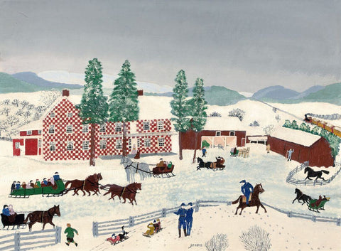 The Old Checkered House in Cambridge Valley - Grandma Moses (Anna Mary Robertson) - Folk Art Painting - Canvas Prints