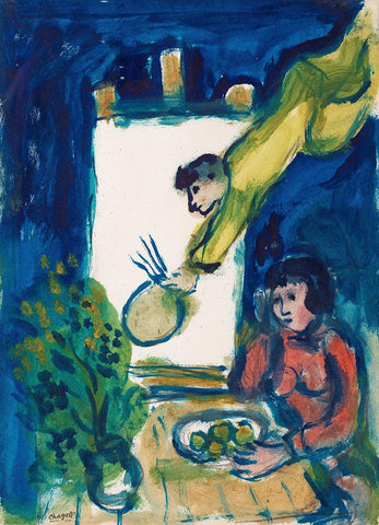 The Painter And Girl At The Table (Le peintre et Bella à table) - Marc Chagall Painting by Marc Chagall