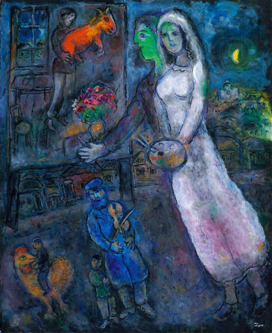 The Painter The Bride And Her Painting Of Couple And Violins  - Marc Chagall - Surrealism Painting - Art Prints