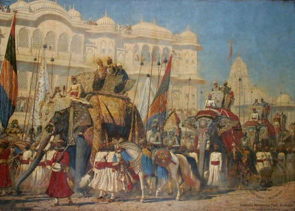 The Prince Of Wales Elephant Proecession Jaipur 1876 - Vasily Vereshchagin - 19th Century Indian Vintage Miniature Orientalist Painting - Framed Prints