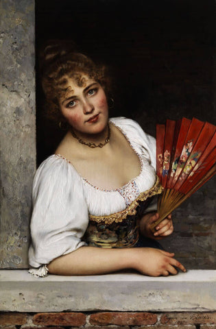 The Red Fan (Der Rote Fächer) - Eugen Von Blaas Painting - Large Art Prints by Eugene de Blaas