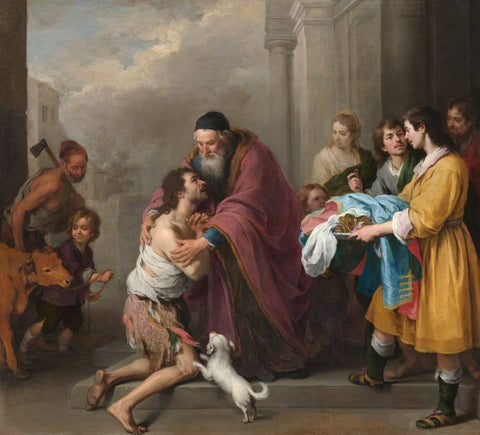 The Return of the Prodigal Son -  Bartolome Esteban Perez Murillo - Christian Art Religious 17th Century Painting by Bartolome Esteban Murillo
