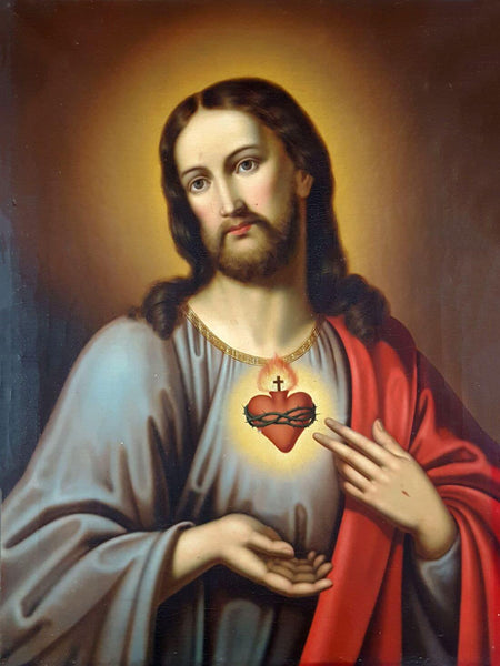The Sacred Heart Of Jesus Christ - 19th Century Portuguese Painting – Christian Art Painting - Framed Prints