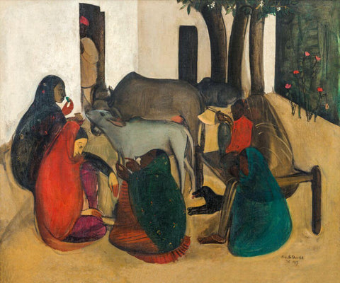 The Storyteller - Amrita Sher-Gil Masterpiece Painting - Canvas Prints