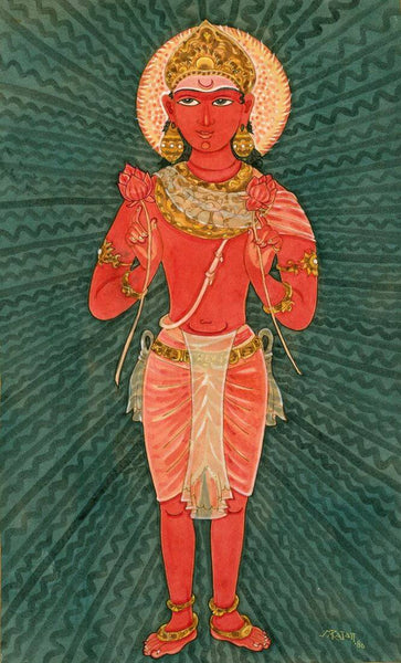 The Sun God Lord Surya Holding Two Lotuses - Indian Spiritual Religious Art Painting - Life Size Posters