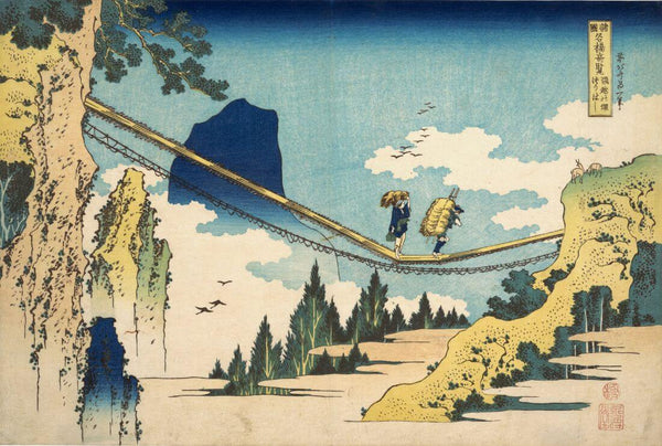 The Suspension Bridge On The Border Of Hida And Etchu Provinces - Katsushika Hokusai - Japanese Woodcut Ukiyo-e Painting - Posters