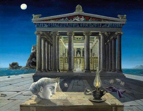 The Temple (Le Temple) - Paul Delvaux Painting - Surrealism Painting by Paul Delvaux