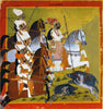 The Thakur Kuber Singh And Five Horsemen Hunting Wild Boars - Marwari Miniature - C.1770 - Vintage Indian Miniature Art Painting - Posters