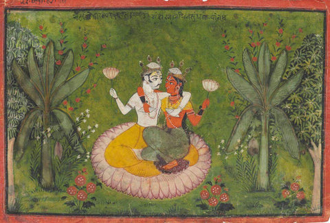 The Two Treasures Shankhanidhi And Padmanidhi - C.1690 -  Vintage Indian Miniature Art Painting - Art Prints