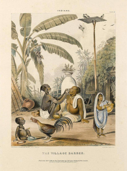 The Village Barber - Taylor c1842- Vintage Orientalist Paintings of India - Art Prints