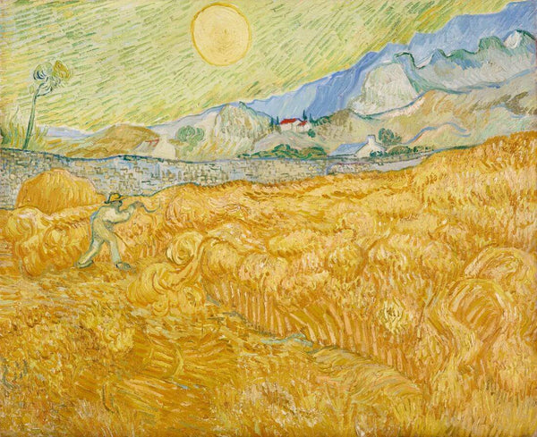 The Wheatfield Behind Saint Paul's Hospital with a Reaper (La Moisson) - Vincent van Gogh - Landscape Painting - Life Size Posters