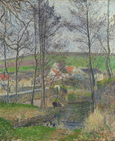 The banks of the Viosne at Osny in grey weather, winter - Canvas Prints by Camille Pissarro