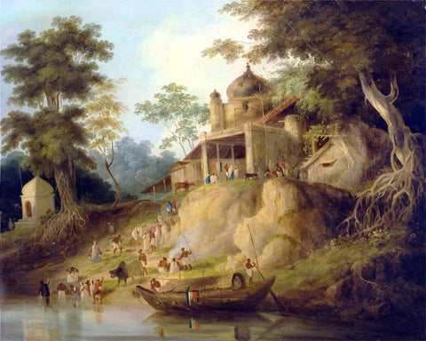 The Banks of the Ganges - William Daniell - Vintage Orientalist Painitng of India c1825 - Framed Prints by William Daniell