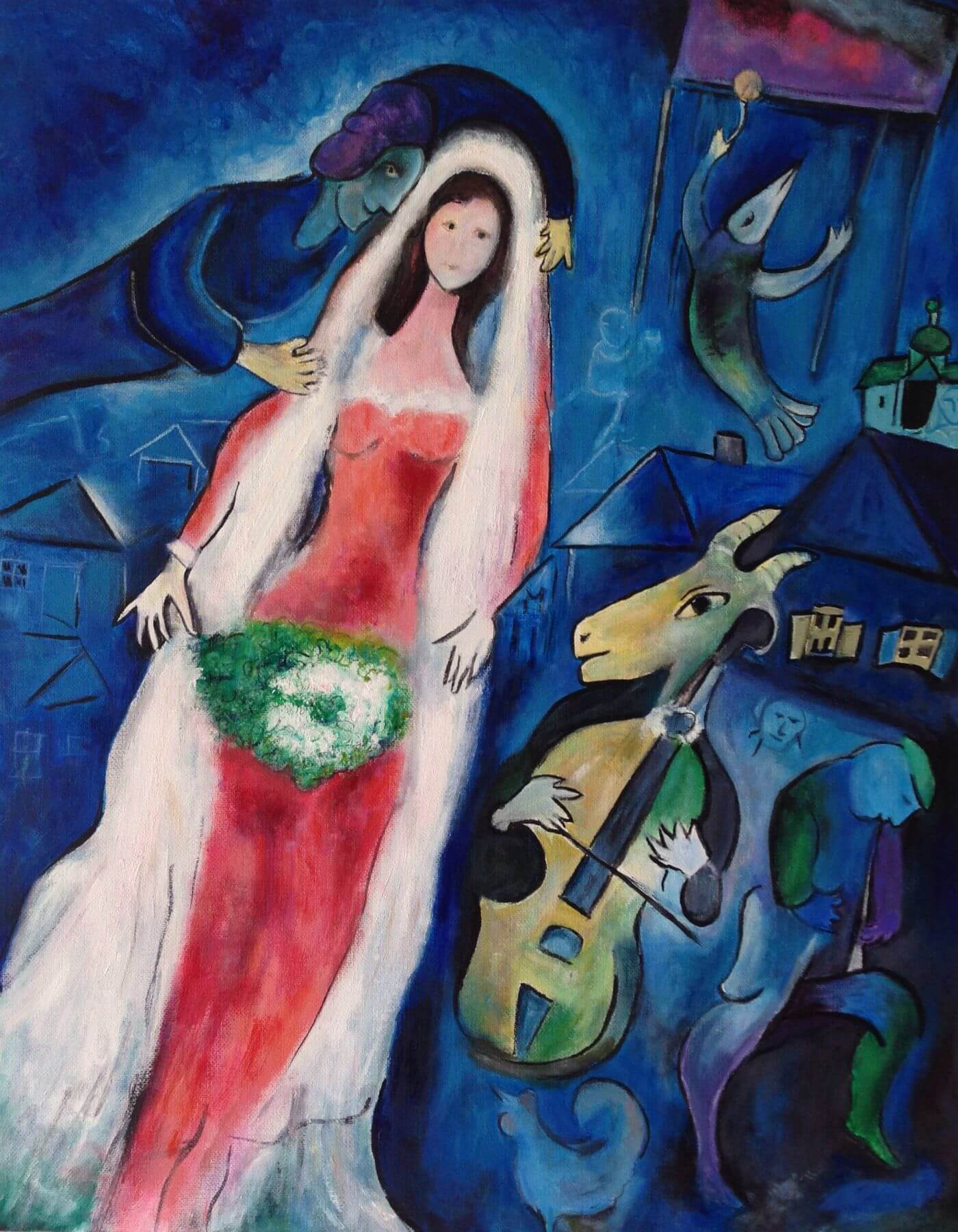 Marc Chagall 水彩画 リトグラフ　約107cm x 94cm The Bride (La Mariée) 1912 - Marc Chagall - Posters by Marc