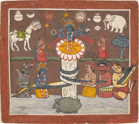 The Churning of the Ocean of Milk - CA 1780-90 - Indian Miniature Paintings by Tallenge Store