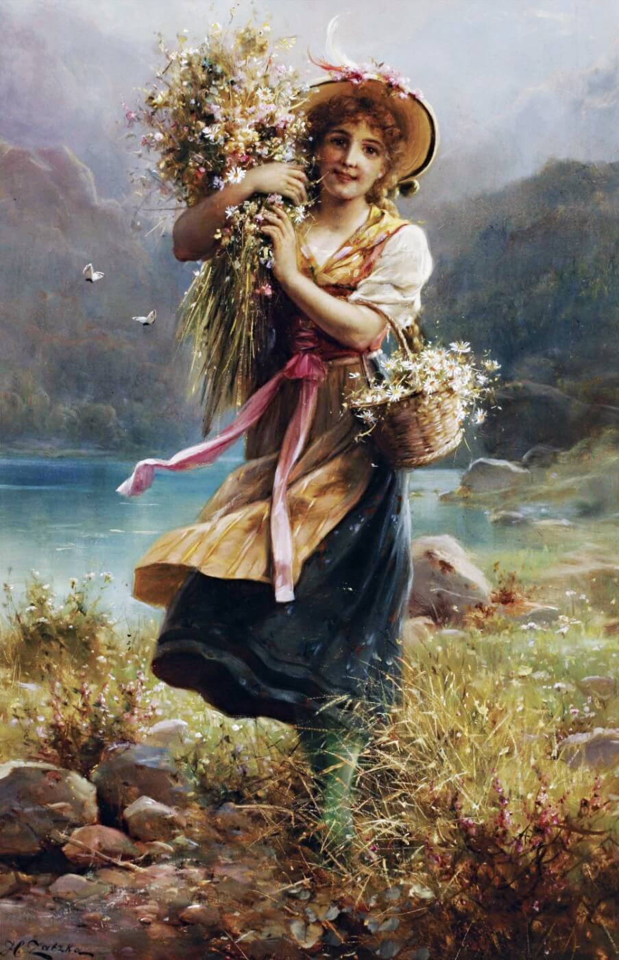 The Flower Girl (Das Blumenmädchen) - Hans Zatzka - Posters by