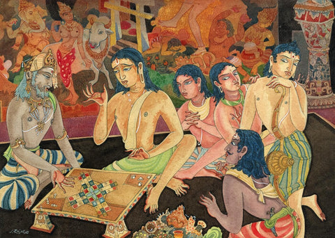The Game Of Dice - Mahabharat - S Rajam - Art Prints by S. Rajam