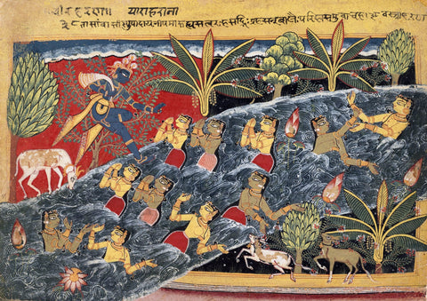 The Gopis Plead with Krishna to Return Their Clothing - Large Art Prints by Anonymous Artist