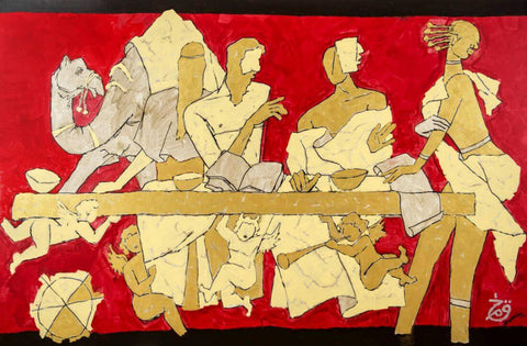 The Last Supper in Red by M F Husain