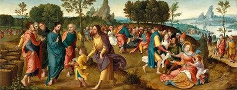 The Multiplication Of Loaves And Fishes - The Master Of The Antwerp Adoration - Christian Art Painting Of Jesus - Posters