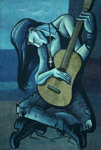 The Punk Guitarist in Picasso Style - Framed Prints by Joel Jerry
