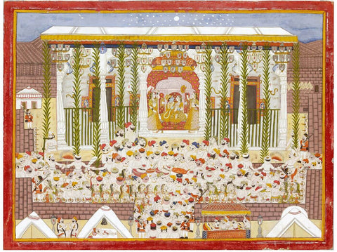 The Worship of Radha and Krishna - Kota School - Indian Vintage Miniature Painting - Life Size Posters