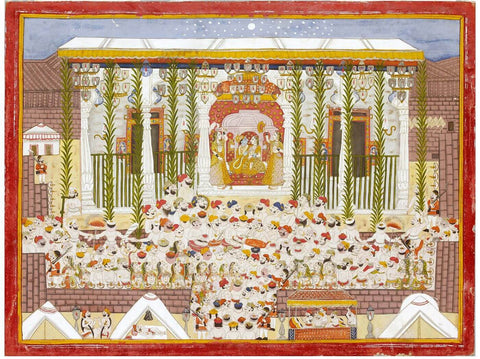 The Worship of Radha and Krishna - Kota School - Indian Vintage Miniature Painting - Art Prints by Tallenge Store