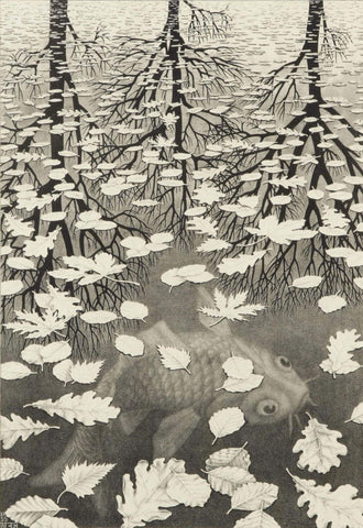 Three Worlds - M C Escher Drawing - Posters