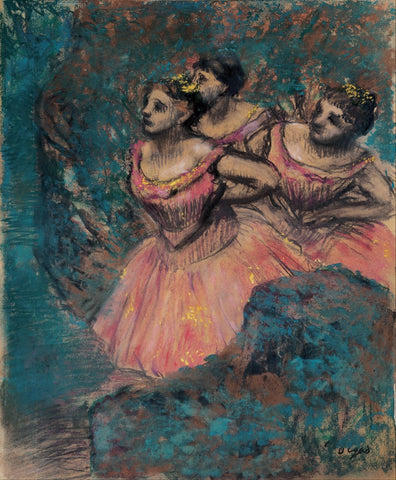 Three Dancers In Red Costume - Large Art Prints by Edgar Degas
