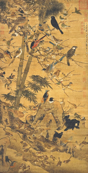 Three Friends and a Hundred Birds - Bian Wenjin – Classical Chinese Painting - Framed Prints
