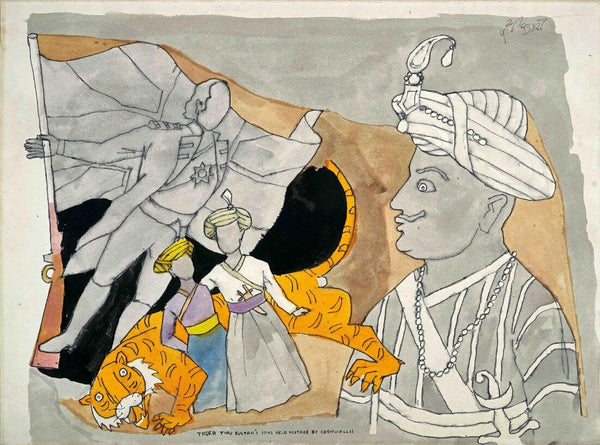 Tiger Tipu Sultan's Sons Held Hostage by Cornwallis - Maqbool Fida Husain Painting - Posters