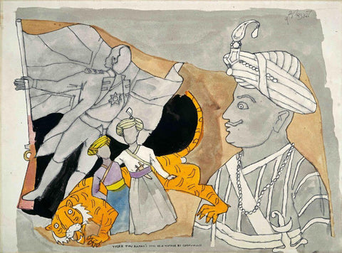 Tiger Tipu Sultans Sons Held Hostage by Cornwallis - Maqbool Fida Husain Painting - Posters by M F Husain
