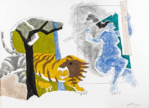Tiger And Hunter - Posters by M F Husain