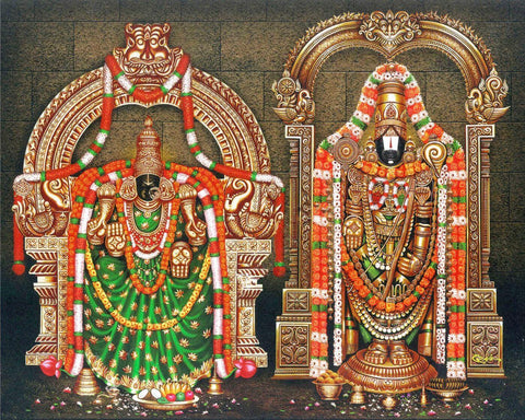 Tirupati Venkateswara Balaji And Alamelu Padmavathy - Painting - Posters