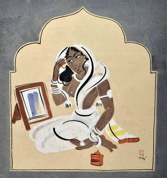 Toilet - Nandalal Bose - Haripura Art - Bengal School Indian Painting - Canvas Prints
