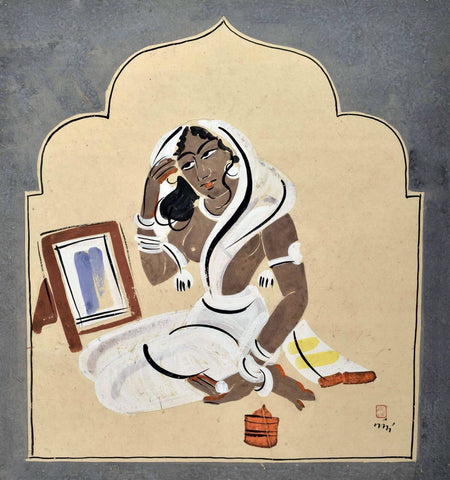 Toilet - Nandalal Bose - Haripura Art - Bengal School Indian Painting - Posters by Nandalal Bose
