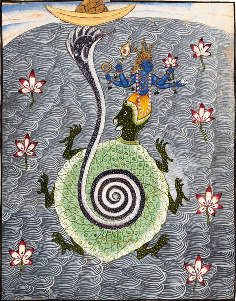 Tortoise (Kurma) Avatar Of Vishnu - Rajasthan Painting 1690 - Vintage Indian Miniature Art Puranic Painting - Canvas Prints