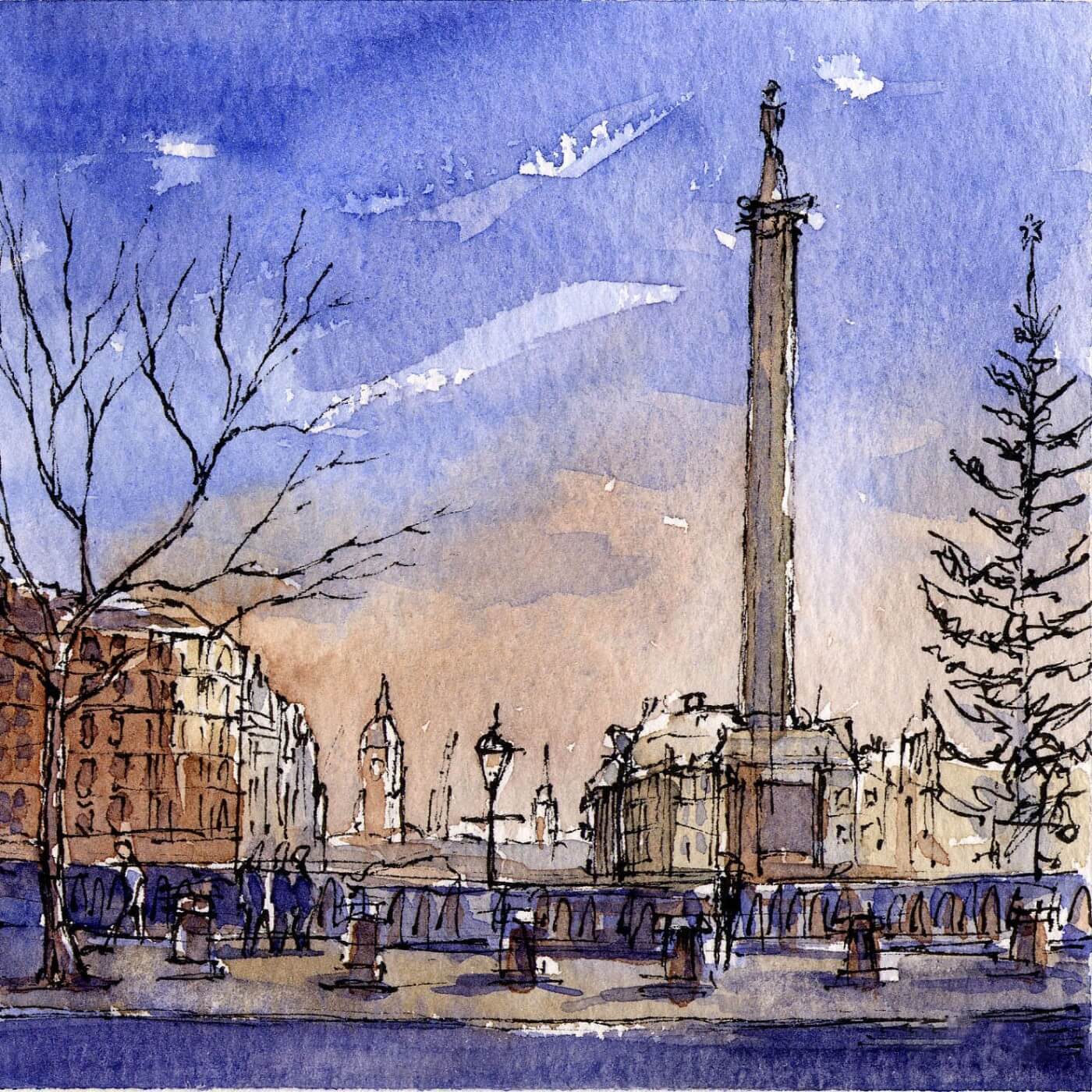 Trafalgar Square - Watercolor - London Photo and Painting