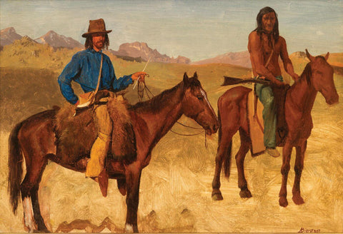 Trapper and Indian Guide - Albert Bierstadt - Western American Indian Art Painting - Life Size Posters by Albert Bierstadt
